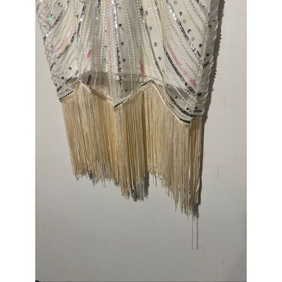 Pretty Guide Women's Size Small Beige Crystal Embellished Party Dress Fringe - Picture 2 of 8